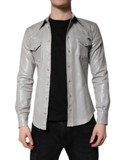 Dolce & Gabbana Metallic Gray Cotton Button Down Shirt