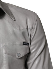 Dolce & Gabbana Metallic Gray Cotton Button Down Shirt