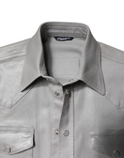 Dolce & Gabbana Metallic Gray Cotton Button Down Shirt