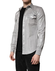 Dolce & Gabbana Metallic Gray Cotton Button Down Shirt