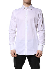 Dolce & Gabbana White Cotton Collared GOLD Dress Formal Shirt