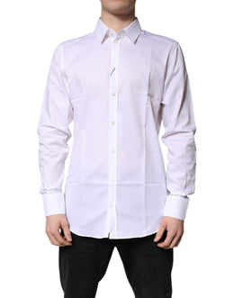 Dolce & Gabbana White Cotton Collared GOLD Dress Formal Shirt