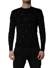 Dolce & Gabbana Black Pineapple Crew Neck Pullover Sweater