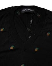Dolce & Gabbana Black Pineapple Crew Neck Pullover Sweater
