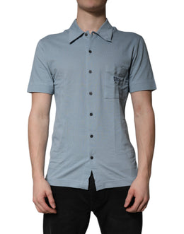 Dolce & Gabbana Blue Cotton Button Down Casual Men Polo Shirt