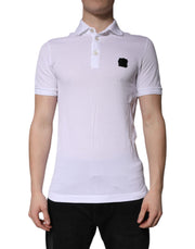 Dolce & Gabbana White Cotton Logo Collared Polo T-shirt