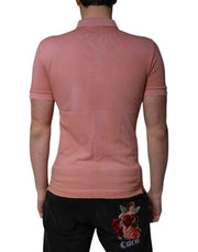Dolce & Gabbana Pink Cotton Crown Collared Polo T-shirt