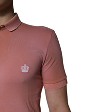 Dolce & Gabbana Pink Cotton Crown Collared Polo T-shirt