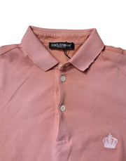 Dolce & Gabbana Pink Cotton Crown Collared Polo T-shirt