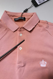 Dolce & Gabbana Pink Cotton Crown Collared Polo T-shirt