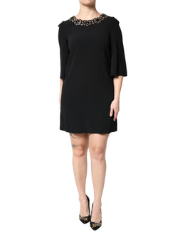 Dolce & Gabbana Black Crystal Embellished Round Neck Mini Dress