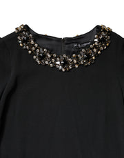 Dolce & Gabbana Black Crystal Embellished Round Neck Mini Dress