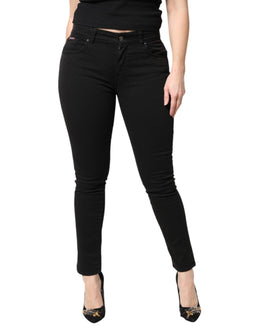 Dolce & Gabbana Black Cotton Mid Waisted Skinny Denim Jeans
