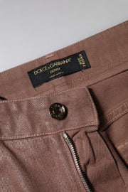 Dolce & Gabbana Brown Cotton High Waist Tapered Denim Jeans