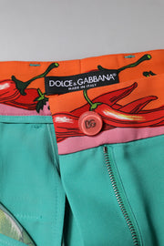 Dolce & Gabbana Green Silk Printed Straight Pants