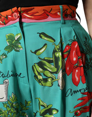 Dolce & Gabbana Green Silk Printed Straight Pants