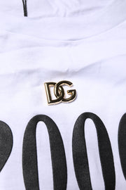 Dolce & Gabbana White Print Lace-Up Cotton Crew Neck T-shirt