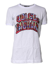Dolce & Gabbana White Cotton Logo Print Round Neck T-shirt