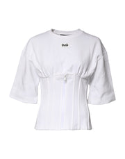 Dolce & Gabbana White Cotton Blend 3/4 Sleeves Blouse Top