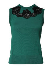 Dolce & Gabbana Green Wool Lace Detail Sleeveless Tank Top