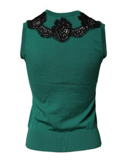 Dolce & Gabbana Green Wool Lace Detail Sleeveless Tank Top