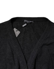 Dolce & Gabbana Grey Cashmere Deep V-neck Pullover Sweater