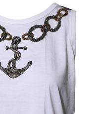 Dolce & Gabbana White Cotton Anchor Chain Embroidery Tank Top