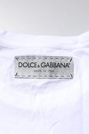 Dolce & Gabbana White Cotton Printed Round Neck Top T-shirt