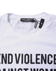 Dolce & Gabbana White Cotton Printed Round Neck Top T-shirt