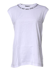 Dolce & Gabbana White Cotton Sleeveless Printed Tank T-shirt