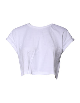 Dolce & Gabbana White Cotton Crew Neck Cropped Top T-shirt