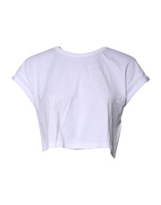 Dolce & Gabbana White Cotton Crew Neck Cropped Top T-shirt