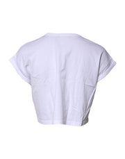 Dolce & Gabbana White Cotton Crew Neck Cropped Top T-shirt