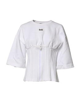 Dolce & Gabbana White Cotton Blend 3/4 Sleeves Blouse Top