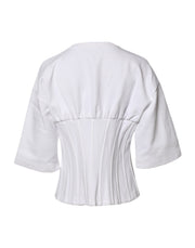 Dolce & Gabbana White Cotton Blend 3/4 Sleeves Blouse Top