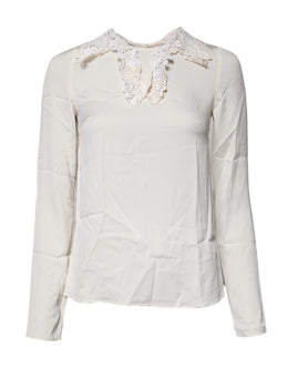Dolce & Gabbana Cream Floral Lace Long Sleeves Blouse Top