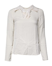 Dolce & Gabbana Cream Floral Lace Long Sleeves Blouse Top