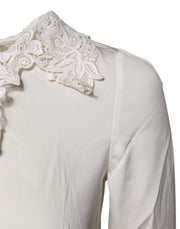 Dolce & Gabbana Cream Floral Lace Long Sleeves Blouse Top
