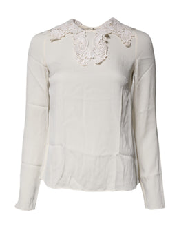 Dolce & Gabbana Cream Floral Lace Long Sleeves Blouse Top