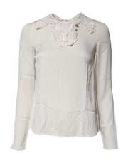 Dolce & Gabbana Cream Floral Lace Long Sleeves Blouse Top