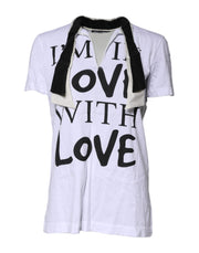 Dolce & Gabbana White Cotton Silk Blend Ascot Collar T-shirt