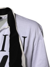 Dolce & Gabbana White Cotton Silk Blend Ascot Collar T-shirt