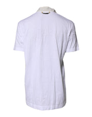Dolce & Gabbana White Cotton Silk Blend Ascot Collar T-shirt
