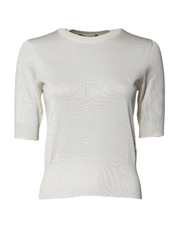 Dolce & Gabbana Cream Short Sleeve Silk Round Neck Blouse Top