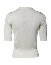 Dolce & Gabbana Cream Short Sleeve Silk Round Neck Blouse Top