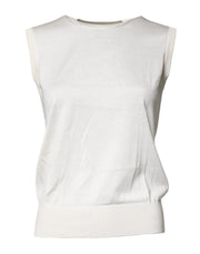 Dolce & Gabbana Cream Sleeveless Silk Round Neck Tank Top