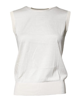 Dolce & Gabbana Cream Sleeveless Silk Round Neck Tank Top
