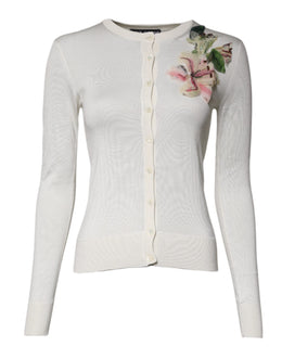 Dolce & Gabbana Cream Floral Silk Embellished Cardigan Sweater