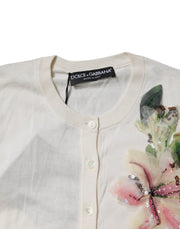 Dolce & Gabbana Cream Floral Silk Embellished Cardigan Sweater