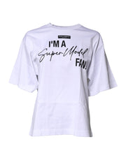 Dolce & Gabbana White Printed Cotton Round Neck Top T-shirt
